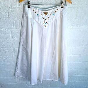 City Girl Sport Beaded Long A Line Full White Vintage Midi Skirt sz 14